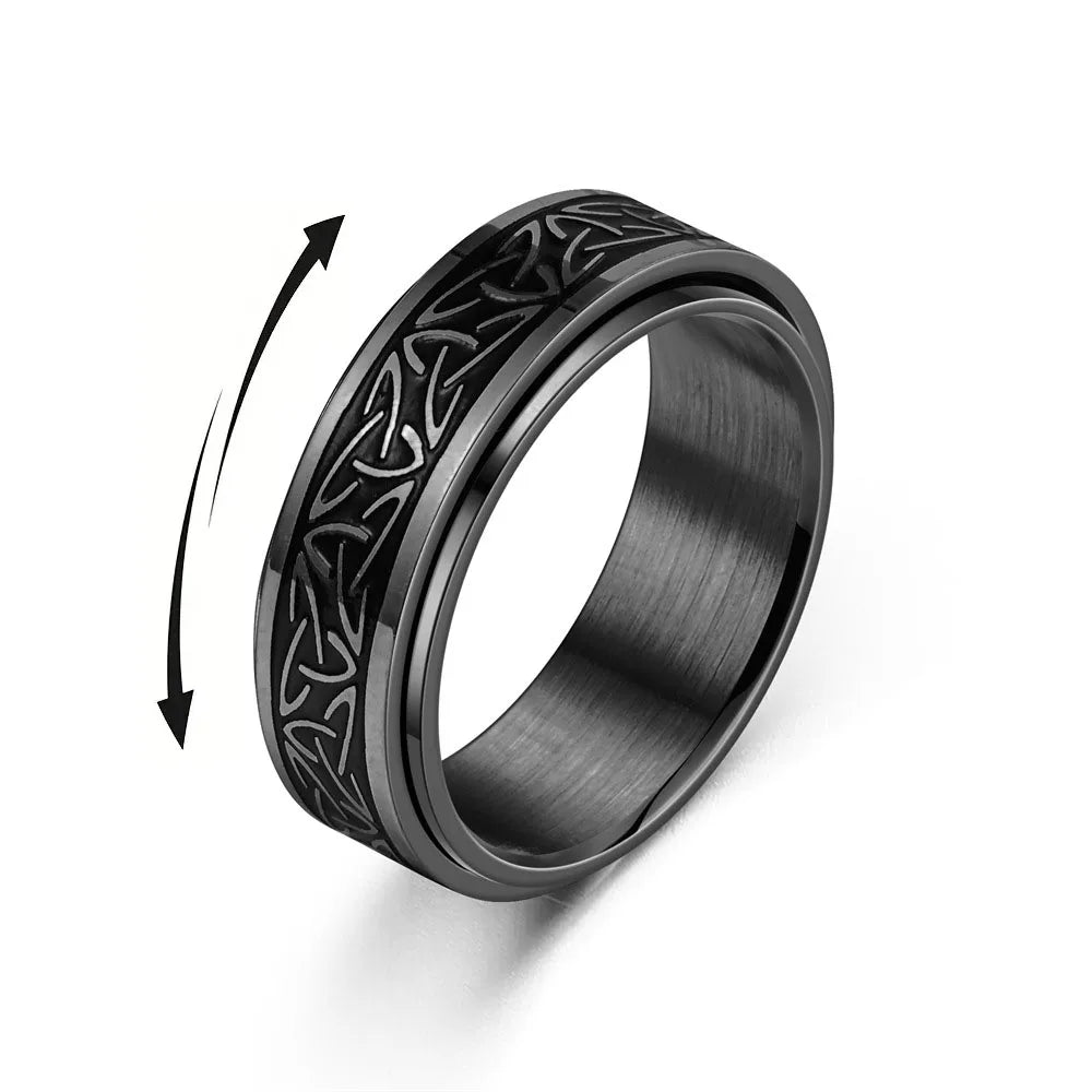 Bague viking en acier inoxydable avec motif runique