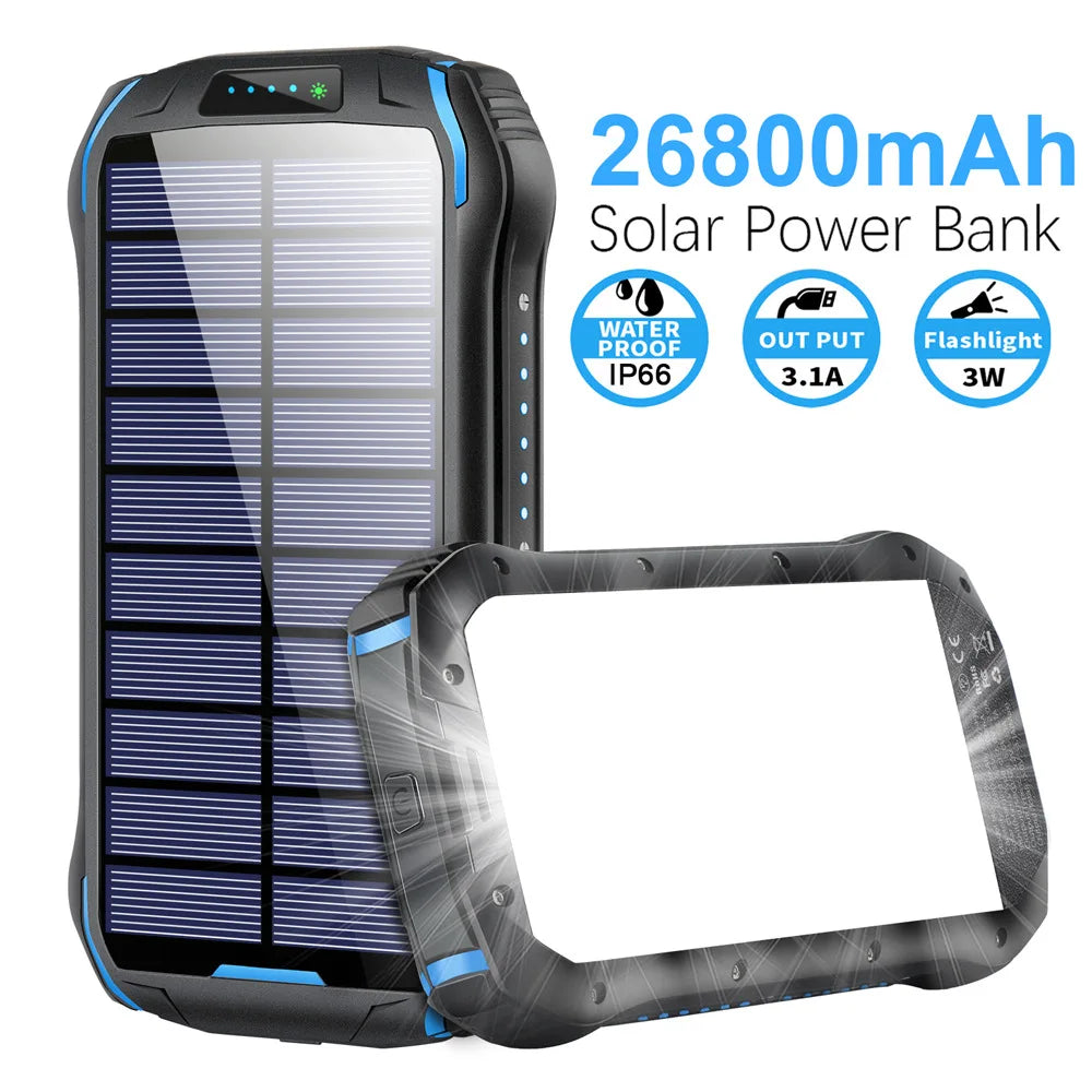 batterie solaire 26800mAh étanche pour smartphone