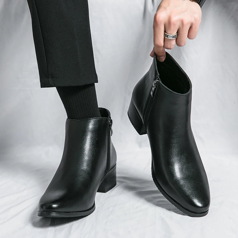 bottes en cuir noir pour homme avec fermeture éclair