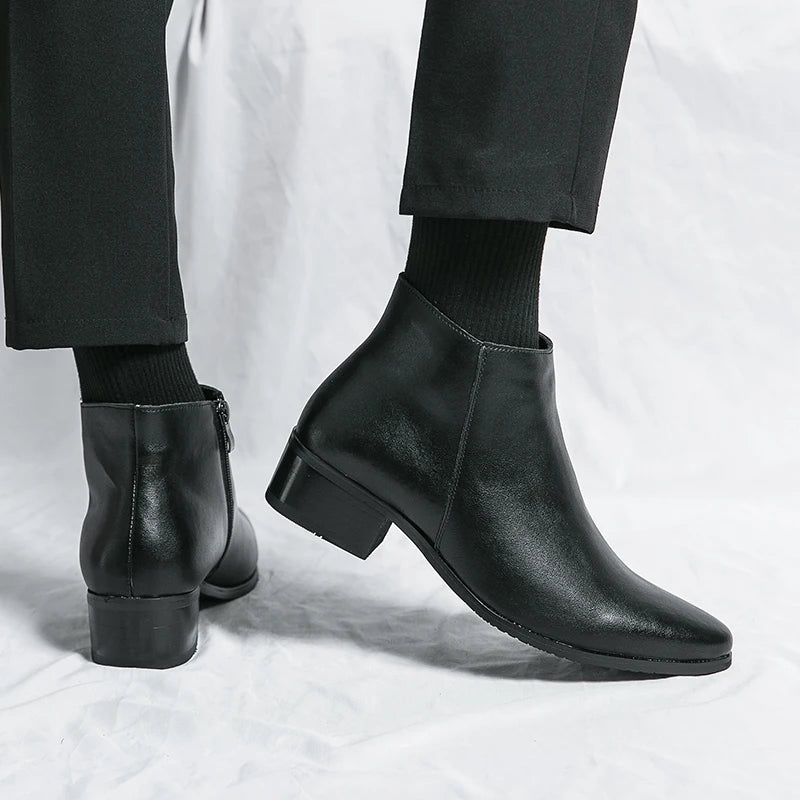 bottes pour homme en cuir véritable pour le printemps