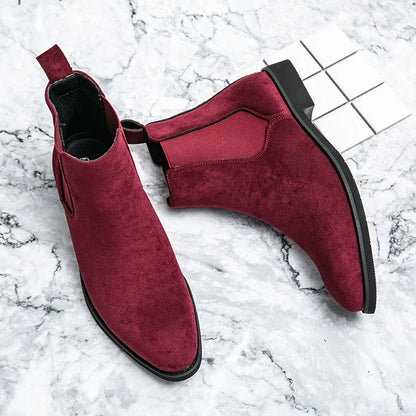 bottes en daim bordeaux pour homme, élégantes