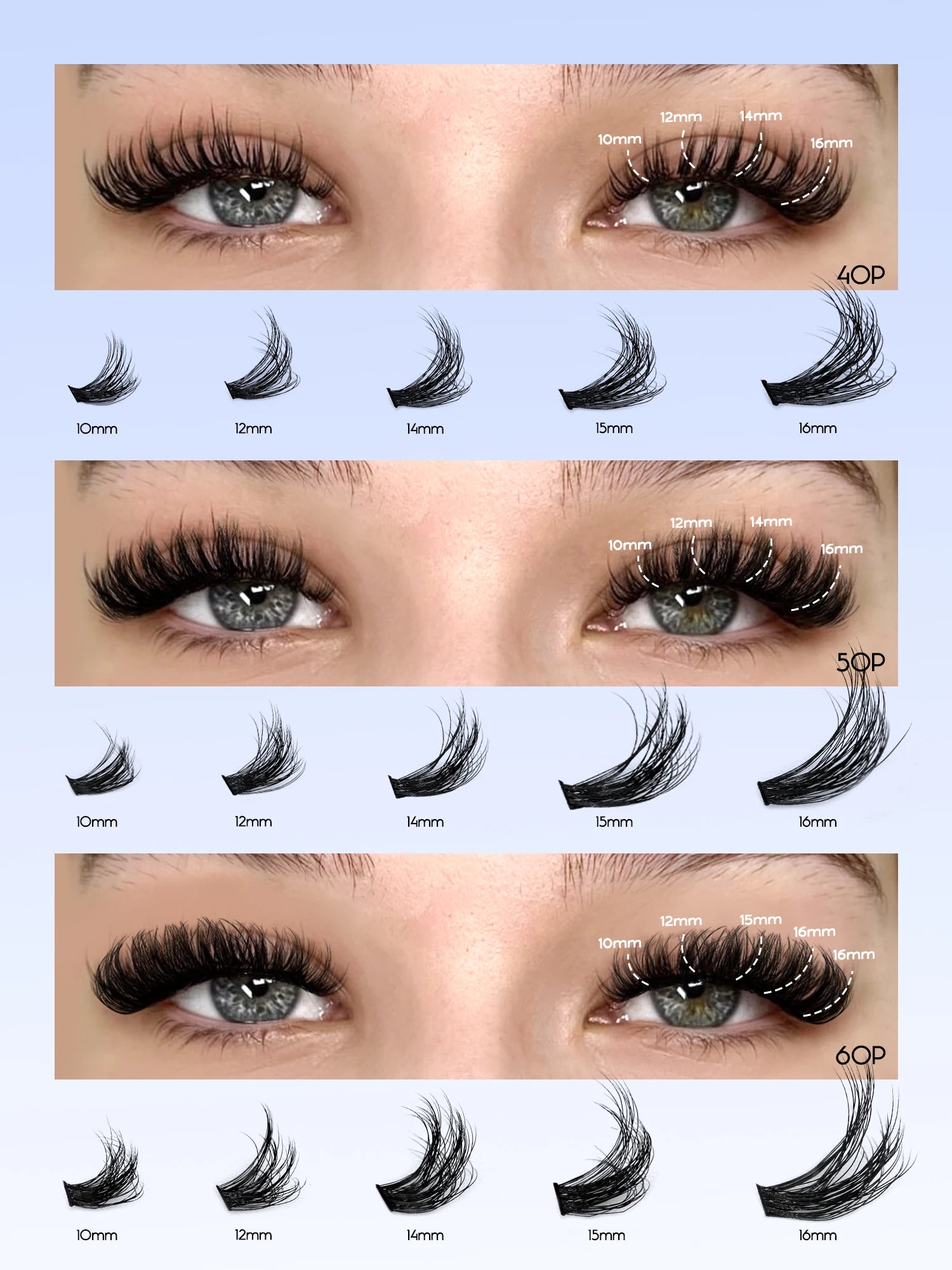 Extensions de cils avec longueurs mixtes 10-18mm