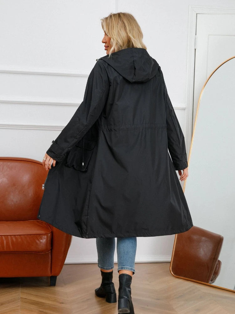 manteau long zippé imperméable pour femme