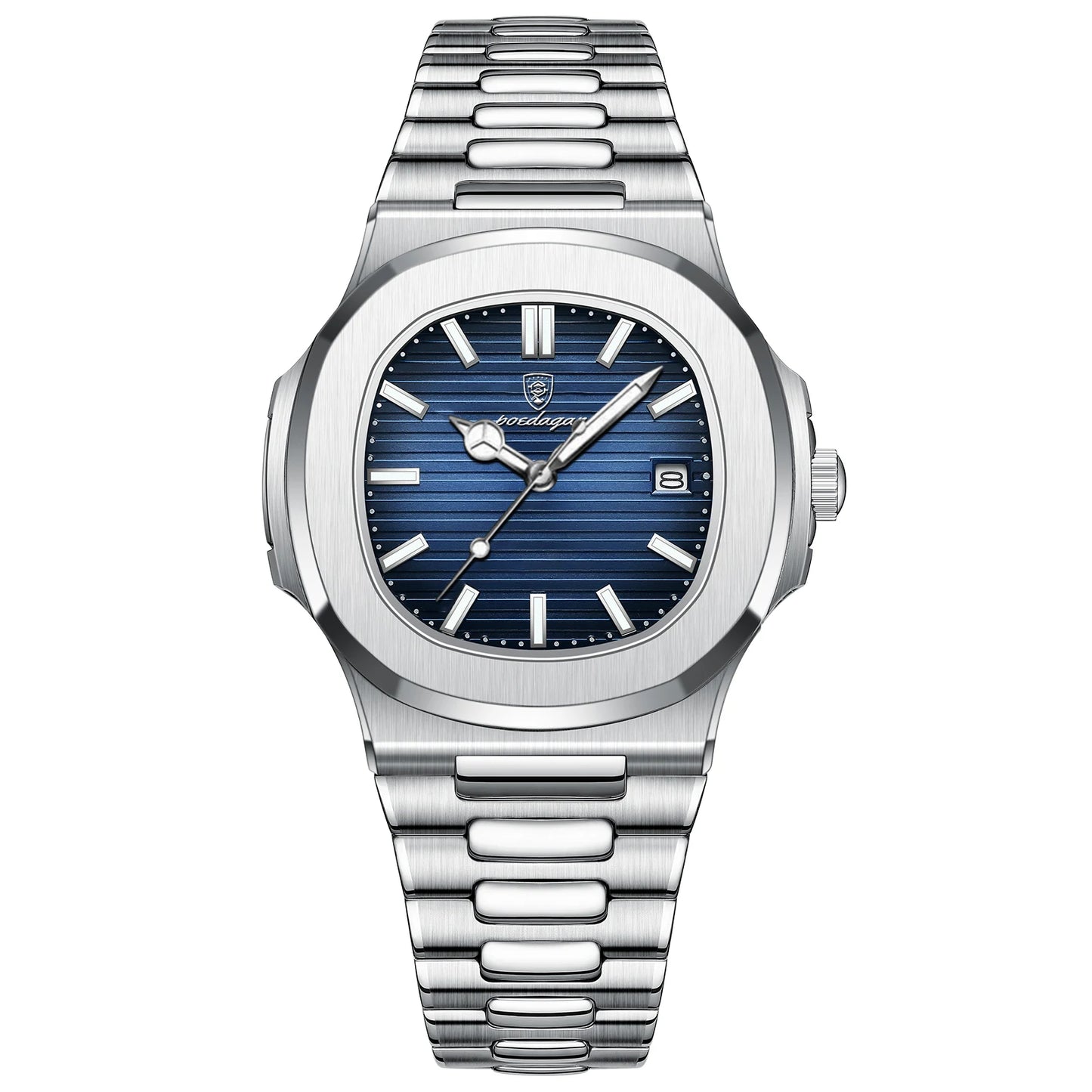 montre homme en acier inoxydable avec affichage de la date