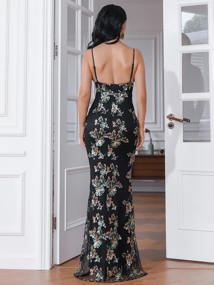 robe dos nu en dentelle et sequins Missord