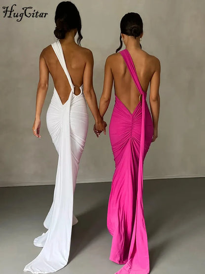 robe longue dos nu à une épaule, élégante et sexy pour soirée