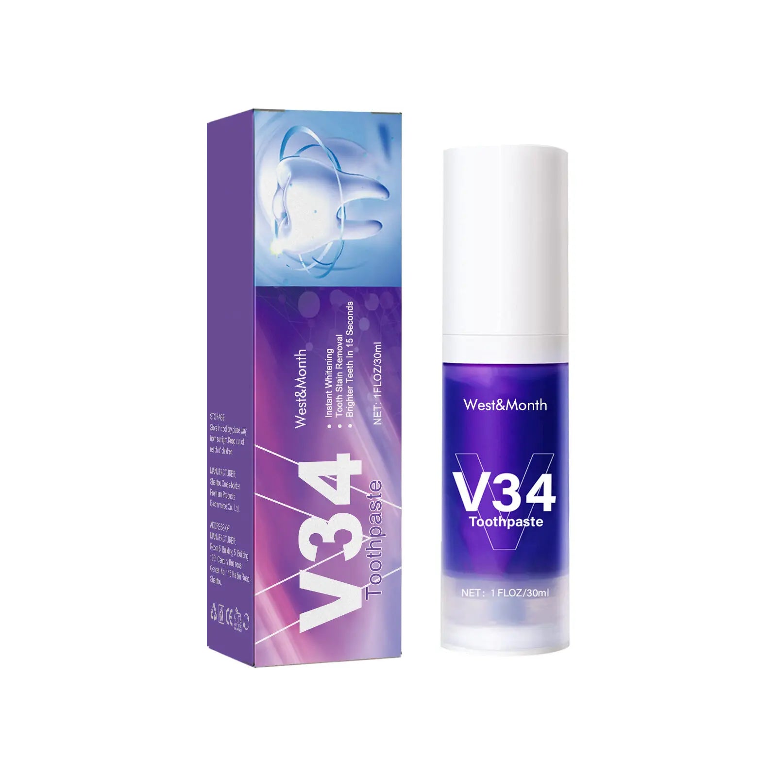 V34 toothpaste pour blanchiment des dents et haleine fraîche